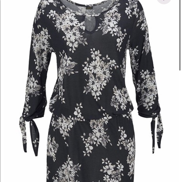 Tie Sleeve Print Dress Black and White Size 4 - Picture 2 of 10